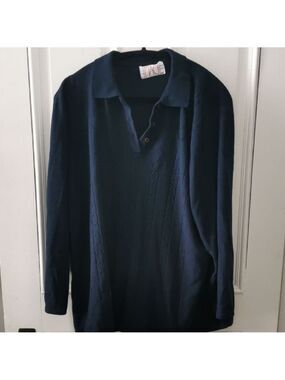 Mens vintage navy merinowool IMAGE collared oldmoney longsleeve sweater. Size XL